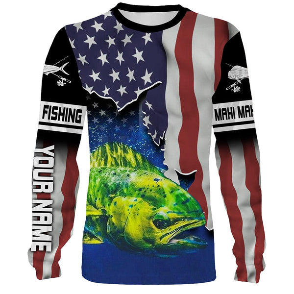 Maxcorners Mahi Mahi Fishing American Flag Customize Name 3D Shirts