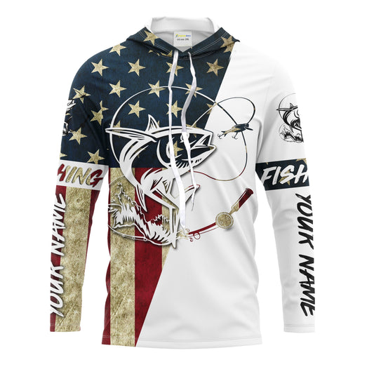 Maxcorners Tuna Fishing American Flag Custom UV Long Sleeve Fishing Shirts, personalized Patriotic Fishing gifts LM0501