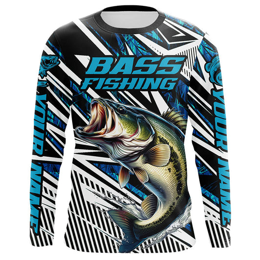 Maxcorners Custom Bass Fishing Camo Long Sleeve Tournament Fishing Shirts, Bass Fishing Jerseys | Blue LM0201