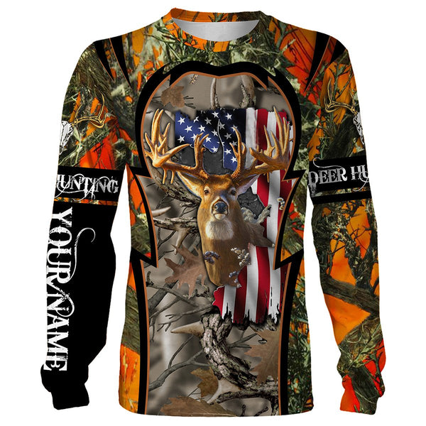 Maxcorners Deer Hunting American Flag Customize Name 3D Shirts