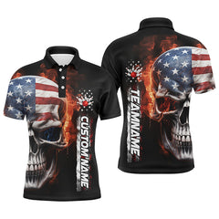 Maxcorners Skull Flame American Flag Bowling For Team Bowling Team Men And Women Polo Shirts, Bowling Pattern Outfits