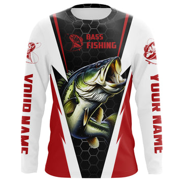 Maxcorners Personalized Bass Fishing jerseys, Bass Fishing Long Sleeve Fishing tournament shirts | red LM0201