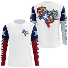 Maxcorners Custom Texas Slam Long Sleeve Fishing Shirts, Texas Trio Redfish, Trout, Flounder Fishing Shirts MT2108