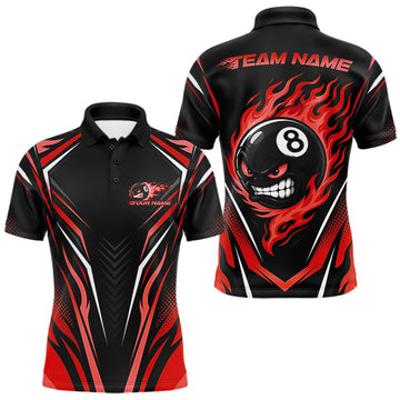 Maxcorners Custom Black And Red Flame Angry 8 Ball Billiards Jerseys Polo Shirt For Men