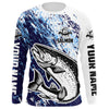 Maxcorners Custom Salmon Fishing Jerseys, Salmon Fishing Long Sleeve Performance Shirts | Blue LM0201