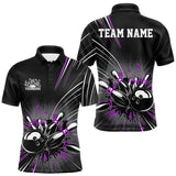 Maxcorners Custom Black And Purple Grunge Bowling Team Jerseys, Men Bowling Polo Shirts MT0708