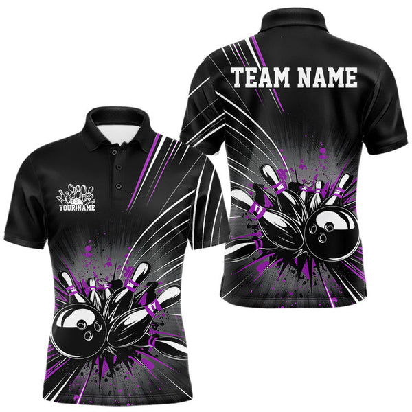 Maxcorners Custom Black And Purple Grunge Bowling Team Jerseys, Men Bowling Polo Shirts MT0708