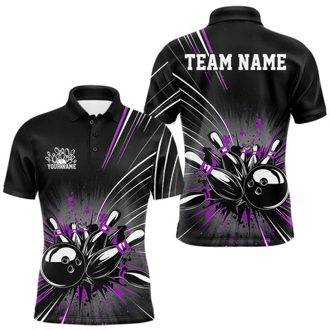Maxcorners Custom Black And Purple Grunge Bowling Team Jerseys, Men Bowling Polo Shirts MT0708