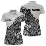 Maxcorners Custom Grunge Black And Gray Tribal Flame Polynesian Bowling Team Polo Shirt For Men