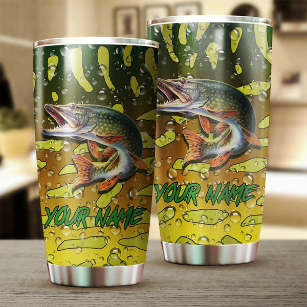 Maxcorners Blue Northern Pike Fishing Tumbler Skin Customize Name