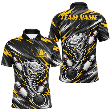 Maxcorners Custom Black And Yellow Storm Thunnder Lightning Bolts Bowling Team Men Polo Shirt