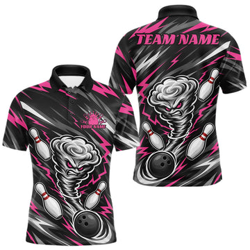 Maxcorners Custom Black And Pink Storm Thunnder Lightning Bolts Bowling Team Men Polo Shirt