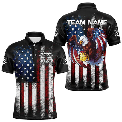 Maxcorners Custom Vintage American Flag Patriotic Pickleball Polo Shirts For Men, Eagle Pickleball Shirt  LM1307