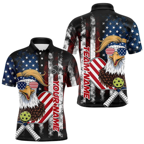 Maxcorners Custom Vintage US Flag Patriotic Pickleball Polo Shirts For Men, Funny Eagle Pickleball Shirt LM1307
