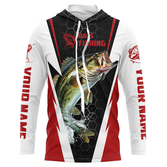 Maxcorners Personalized Bass Fishing Jerseys, Bass Fishing Long Sleeve Fishing Tournament Shirts | Red LM0201