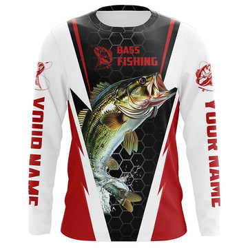Maxcorners Personalized Bass Fishing Jerseys, Bass Fishing Long Sleeve Fishing Tournament Shirts | Red LM0201