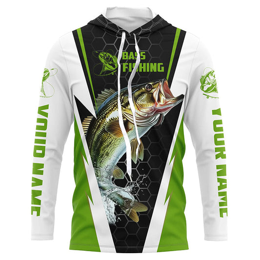 Maxcorners Personalized Bass Fishing Jerseys, Bass Fishing Long Sleeve Fishing Tournament Shirts | Green LM0201