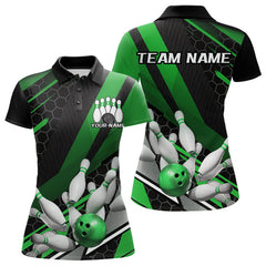 Maxcorners Custom Black And Green Bowling Team Jerseys, Striking Bowling League Polo Shirt For Men MT0609