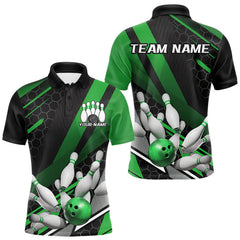 Maxcorners Custom Black And Green Bowling Team Jerseys, Striking Bowling League Polo Shirt For Men MT0609