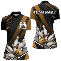 Maxcorners Custom Black And Yellow Bowling Team Jerseys, Striking Bowling League Polo Shirt For Men MT0609