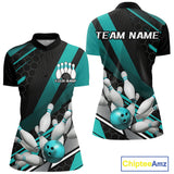 Maxcorners Custom Black And Turquoise Blue Bowling Team Jersey, Striking Bowling League Men Polo Shirt MT0609