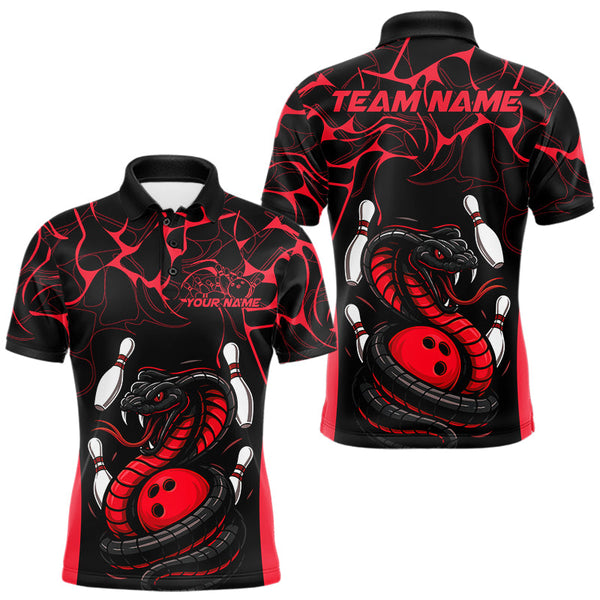 Maxcorners Custom Black And Red Cobra Snake Bowling Jerseys, Bowling Team Men Polo Shirts MT0609