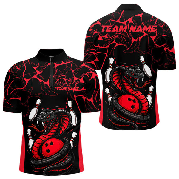 Maxcorners Custom Black And Red Cobra Snake Bowling Jerseys, Bowling Team Men Polo Shirts MT0609