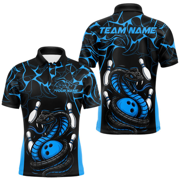 Maxcorners Custom Black And Blue Cobra Snake Bowling Jerseys, Bowling Team Men Polo Shirts MT0609