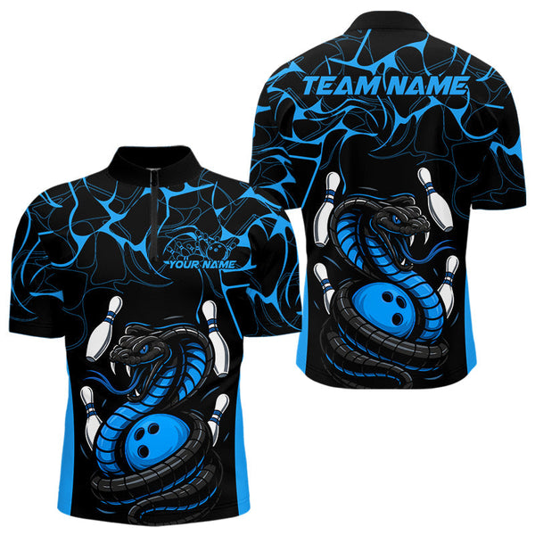 Maxcorners Custom Black And Blue Cobra Snake Bowling Jerseys, Bowling Team Men Polo Shirts MT0609
