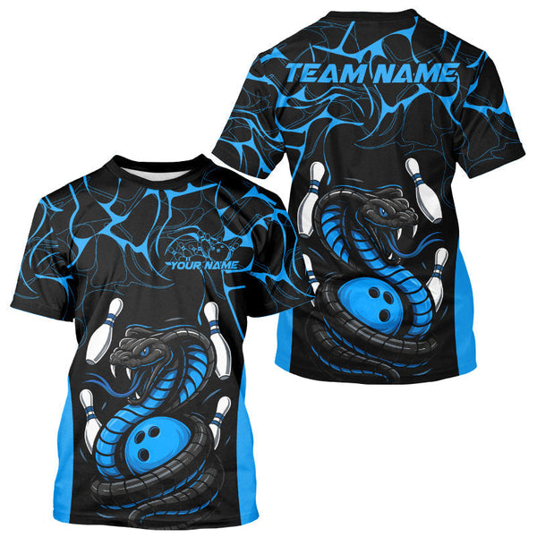 Maxcorners Custom Black And Blue Cobra Snake Bowling Jerseys, Bowling Team Men Polo Shirts MT0609