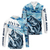 Maxcorners Bass Fishing Custom Long Sleeve Tournament Shirts, Blue Camo Bass Fishing Jerseys For Fisherman LM0201