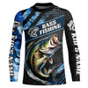 Maxcorners Personalized Blue Camo Bass Fishing Jerseys, Largemouth Bass Long Sleeve Tournament Fishing Shirts LM0201