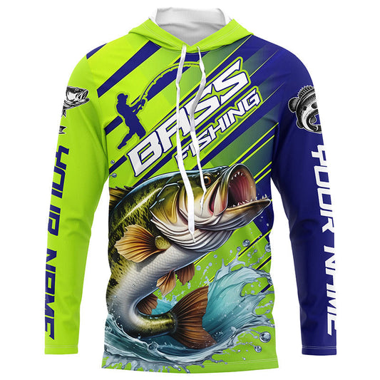 Maxcorners Custom Largemouth Bass Fishing Uv Protection Long Sleeve Shirts, Bass Tournament Fishing Shirt LM0201