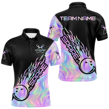 Maxcorners Custom Holographic Flame Spare Bowling Men Shirts, Bowling Team League Jerseys