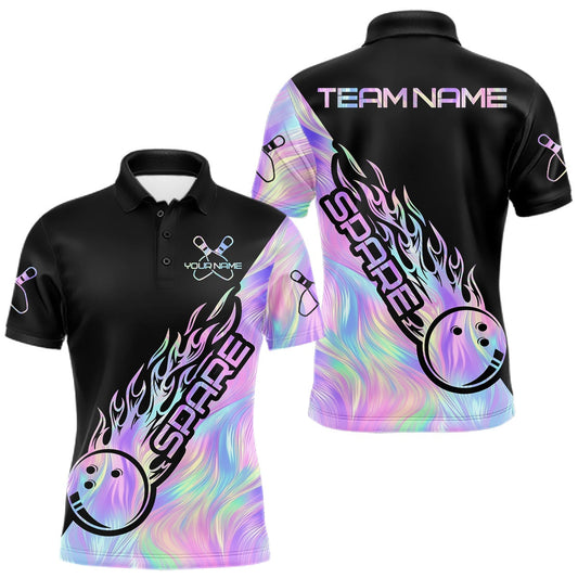 Maxcorners Custom Holographic Flame Spare Bowling Men Shirts, Bowling Team League Jerseys