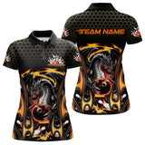 Maxcorners Custom Black And Yellow Flame Dragon Bowling Men Polo Shirts, Team Bowling League Shirt