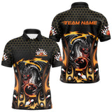 Maxcorners Custom Black And Yellow Flame Dragon Bowling Men Polo Shirts, Team Bowling League Shirt