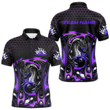 Maxcorners Custom Black And Purple Flame Dragon Bowling Men Polo Shirts, Team Bowling League Shirt