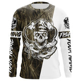 Maxcorners Grass Camo Skull Fisherman Custom Long Sleeve Fishing Shirts, Skeleton Fishing Jerseys LM2408