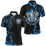 Maxcorners Custom Flame Skull Pickleball Polo Shirts For Men Sayings "Stay Out Of The Kitchen" | Blue