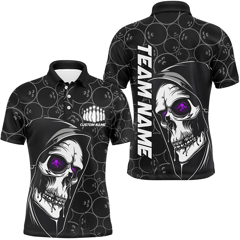 Maxcorners Bowling Ball And Pins Halloween Skull Multicolor Option Customized Name, Team Name 3D Polo Shirt