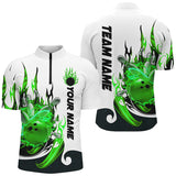 Maxcorners Bowling Ball And Pins Green Flame Customized Name, Team Name 3D Polo Shirt