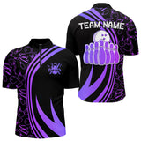 Maxcorners Black Mens Bowling Shirts Custom Purple Neon Team League Bowling Jerseys, Gifts For Bowlers