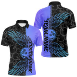 Maxcorners Blue And Purple Custom Bowling Tournament Men Polo Shirts, Bowling Ball And Wings Jerseys LM0803