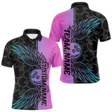 Maxcorners Blue And Pink Custom Bowling Tournament Men Polo Shirts, Bowling Ball And Wings Jerseys LM0803