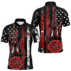Maxcorners Custom Red Thin Line US Flag Patriotic Flame Dartboard Dart Men Polo Shirts, Dart Jerseys TU1208