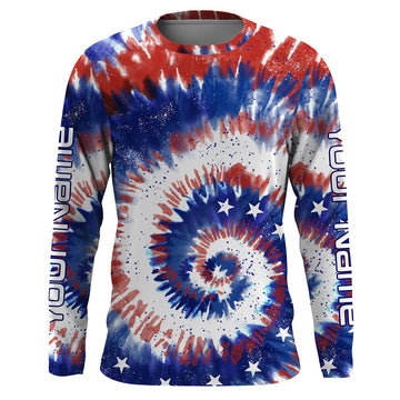 Maxcorners Custom Tie dye American Flag Fishing Shirts, USA Patriotic Fishing gifts UV Protection shirts LM0501