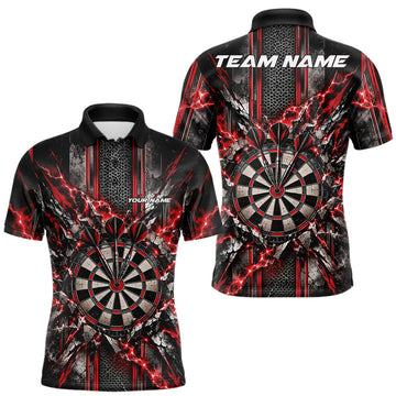 Maxcorners Custom Red Thunder Lightning Dartboard Dart Men Polo Team Shirt, Dart Jersey