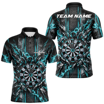 Maxcorners Custom Turquoise Thunder Lightning Dartboard Dart Men Polo Team Shirt, Dart Jersey