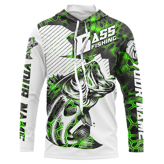 Maxcorners Personalized Bass Fishing Jerseys, Bass Fishing Long Sleeve Fishing Tournament Shirts | Green Camo LM0201